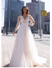 Long Sleeve Ivory Lace Tulle V Back Wedding Dress